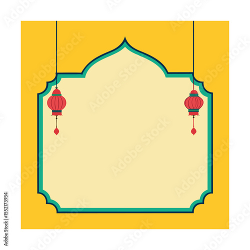 Blank Frame with Hanging Lanterns Decoration