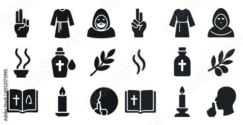 Christianity and faith silhouette icons set – religion, worship, belief symbols