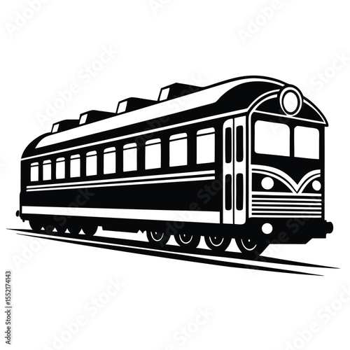 Vector Illustration of a Classic Train Car on Rails in Black and White