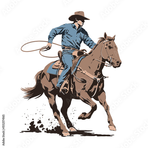 Vector Illustration of Saddle Bronc rodeo horse with riding cowboy Isolated