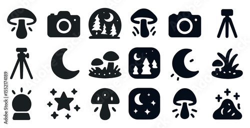 Nature and photography silhouette icons set – solid, filled, outdoor symbols