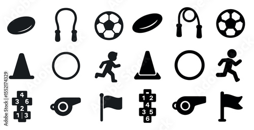 Fitness and sports silhouette icons set – solid, filled, exercise and activity symbols