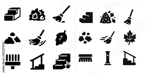 Home cleaning solid icons set – filled, tidy and housekeeping symbols