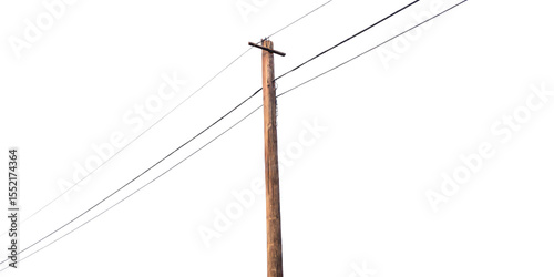 Wooden utility pole with wires isolated on a white background png ai generated