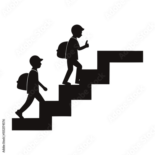 Children returning from school silhouette vector art illustration