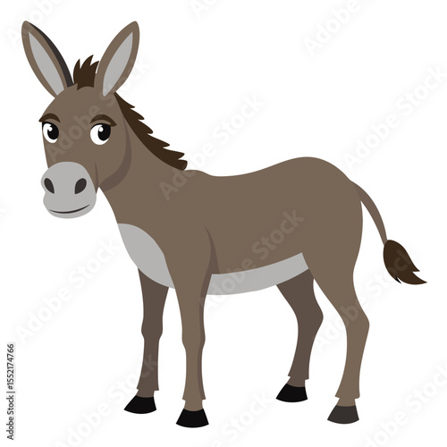 Cute cartoon donkey. Mule farm animal with long ears and friendly expression. Suitable for children's books, sticker, mascot,fairy tales, logo. Isolated vector illustration on white background