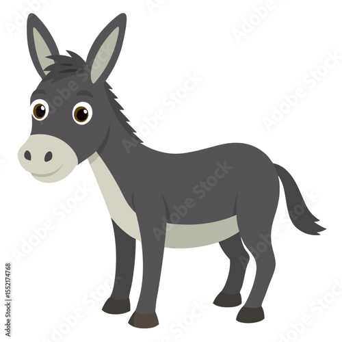 Cute cartoon donkey. Mule farm animal with long ears and friendly expression. Suitable for children's books, sticker, mascot,fairy tales, logo. Isolated vector illustration on white background