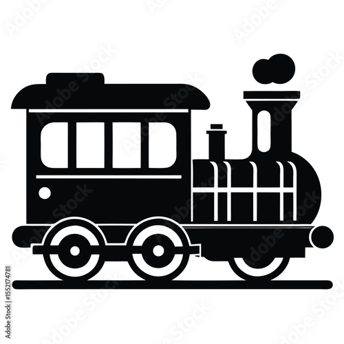 Nostalgic Black and White Silhouette of a Steam Train with Puffs of Smoke Above