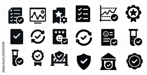 Business and analytics icons set – solid, linear, data and performance symbols