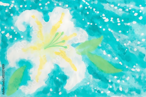 Watercolor Lily on Teal Background
