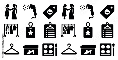 Fashion and beauty solid icons set – filled, silhouette, style and makeup symbols