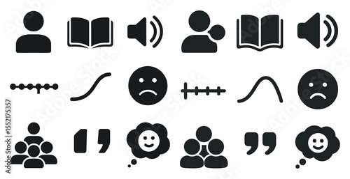 Communication solid icons set – silhouette, filled, messaging and interaction symbols