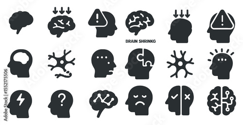Mental health solid icons set – flat, filled, psychology and cognitive symbols