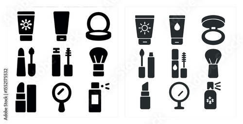 Cosmetics and beauty solid icons set – makeup, flat, skincare and personal care symbols