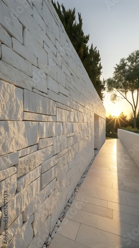 White stone wall texture with sunlight, minimal natural background, rustic clean stone pattern, architectural surface texture for design projects