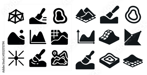 Data analysis solid icons set – filled, chart, statistics and visualization symbols