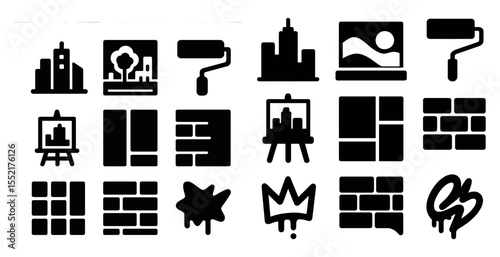 Art and diy solid icons set – filled, painting, craft symbols collection
