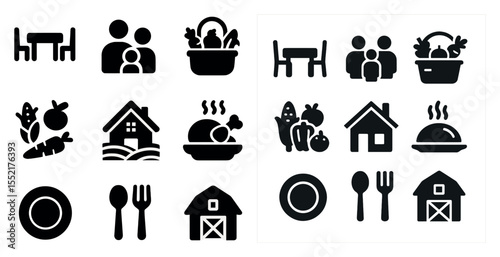 Food and dining solid icons set – filled, culinary, kitchen essentials symbols