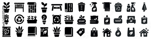 Eco-friendly and sustainable icons set - solid, filled, environment and green living symbols