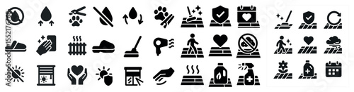 Cleaning and hygiene icons set – solid, filled, sanitation and care symbols