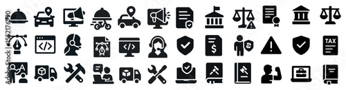 Business and services icons set – solid, silhouette, work and professional symbols
