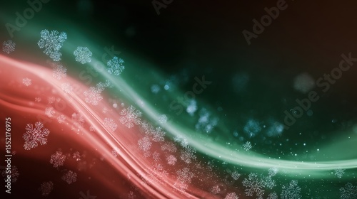 Abstract colorful light streaks with snowflake effects and bokeh background