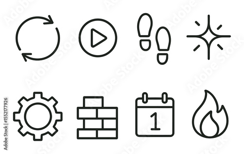 Habit formation icons set – outline, motivational and behavior change symbols