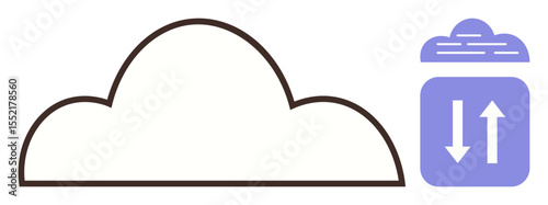 Outline of a cloud with an icon featuring upward and downward arrows, representing data transfer. Ideal for cloud computing, data synchronization, storage solutions, network, technology, IT