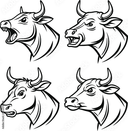 Cow and Face silhouette vector Style with white background
