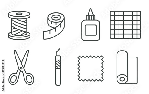 Craft studio tools icons set – outline, diy, and handmade crafting symbols