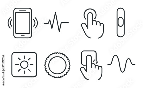 Tactile feedback icons set - outline, touch and interaction symbol collection