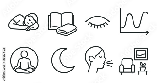 Relaxation and rest icons set – outline, calm and meditation symbols