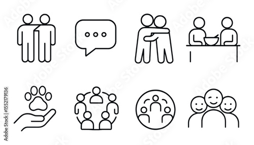 Kinship and family linear icons set – outline, relationship and community symbols