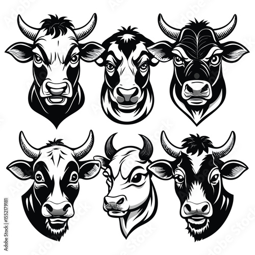 Cow and Face silhouette vector Style with white background
