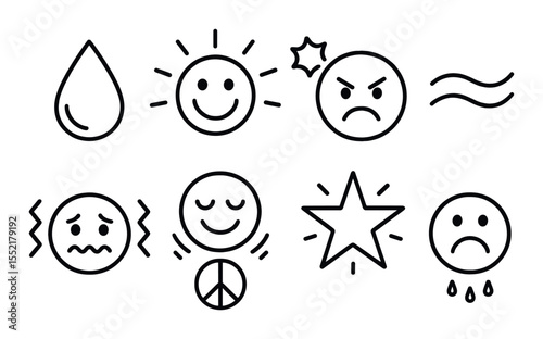 Emotional expression icons set - outline, simple and expressive symbols for design