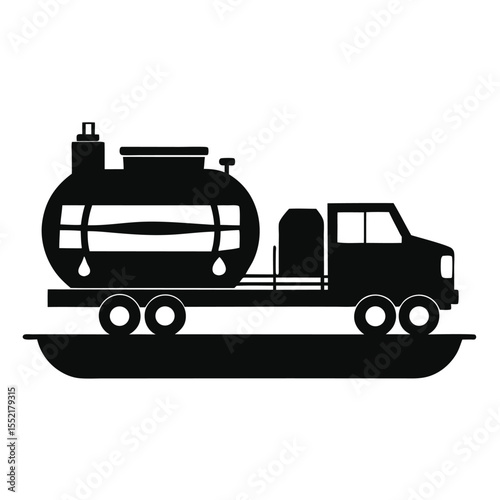 Black Silhouette of Liquid Transport Truck with Visible Interior Container Contents on Wheels