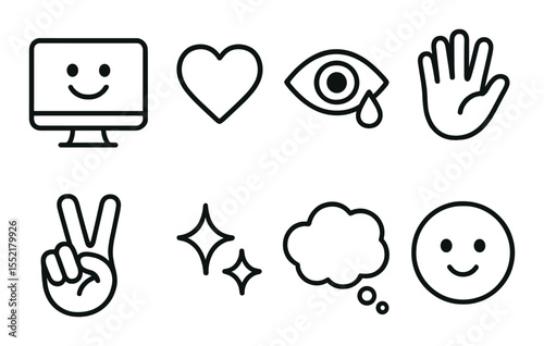 Digital emotion icons set – outline, expressive and simple design symbols