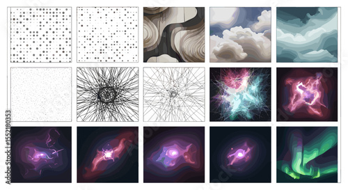 Collection of diverse abstract images ranging from patterns to nebulae and atmospheric phenomena art