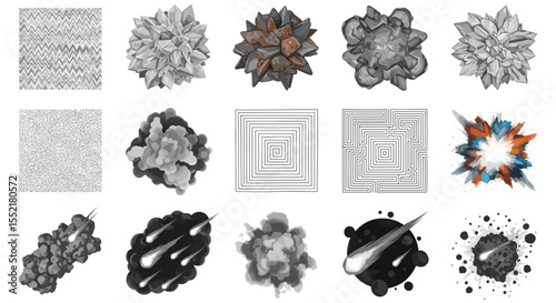 A collection of fifteen abstract images featuring textures shapes and patterns arranged in a grid format display