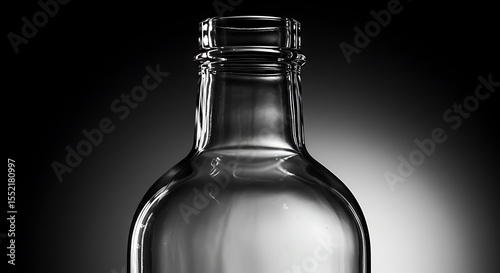 Close-up of a Clear Glass Bottle Neck and Shoulder Elegant Design for Beverages