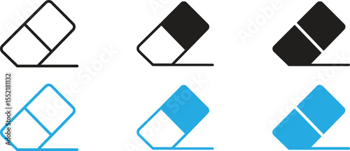 Eraser glyph icon set. Black and blue eraser clean icon signs isolated on transparent background. Rubber eraser vector illustration.