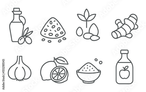 Healthy cooking icons set – outline, nutrition and culinary design elements