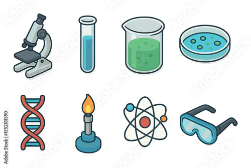 Science experiment icons set – 3d, laboratory research and chemistry symbols