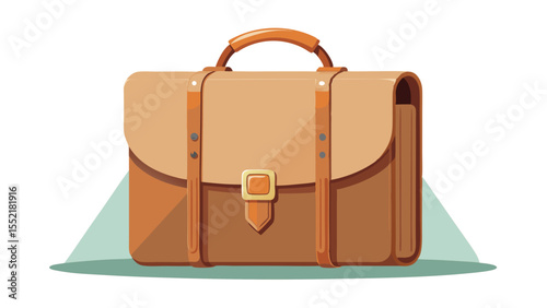 This tan leather briefcase gleams with a delicate rose gold clasp. Resting gently on a white canvas, it whispers of quiet luxury and timeless European craftsmanship.