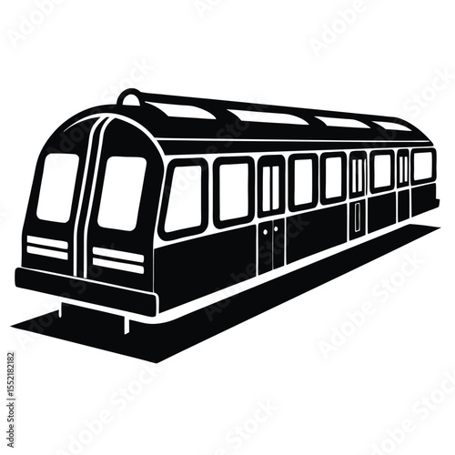 Stylized Subway Train Car Illustration, Black and White, Modern Design, Commute Concept