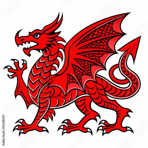 Stylized red welsh dragon emblem with detailed wings and claws