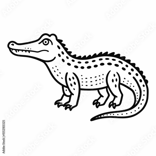 Cute cartoon alligator with dashed lines and gray accents on white background