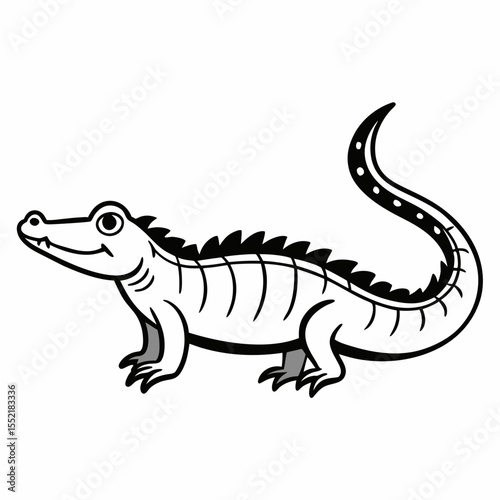 Cute cartoon alligator illustration with dashed lines and spikes