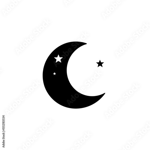 A black crescent moon and star icon in a simple linear art style on a transparent background