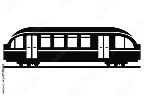 Silhouette Illustration of a Passenger Train Car on a Track System, Station Icon